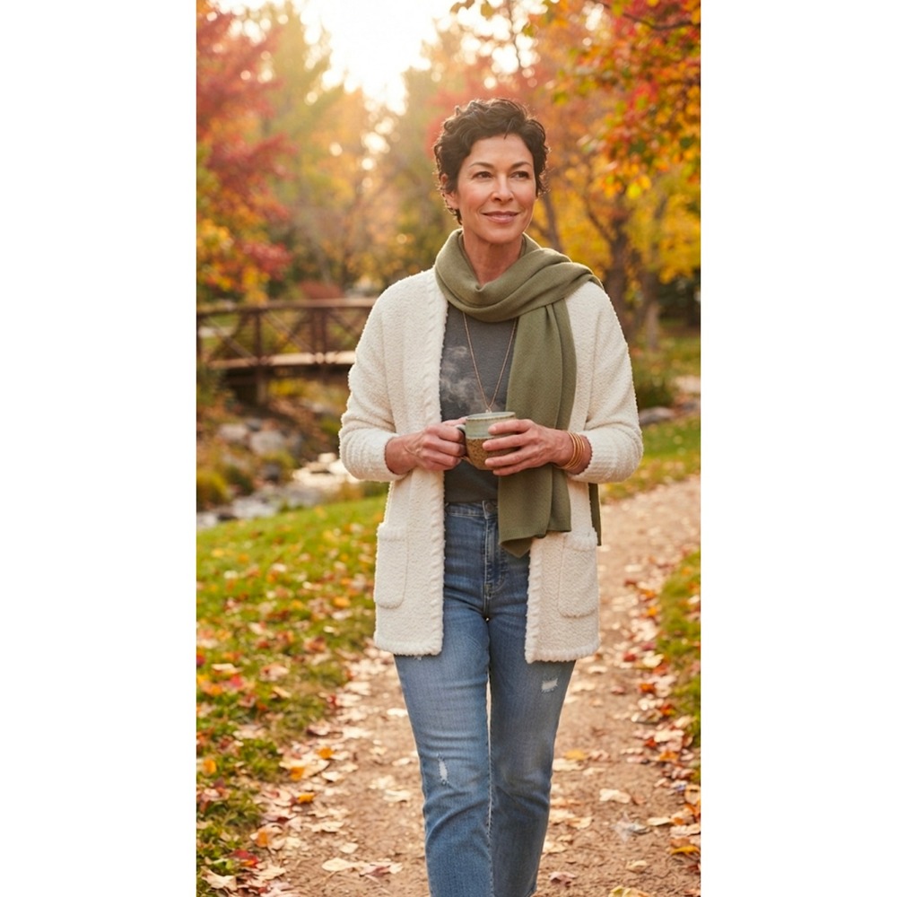 Western Connection Vintage Cream Bouclé Open Front Cardigan Whipstitch Small